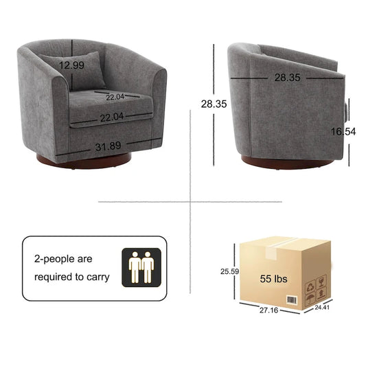 Grey 28.35 Upholstered 360 Swivel Accent Chair with Wood Base