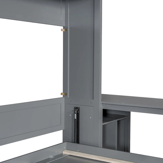 Queen Mounted Murphy Bed with Lift, Storage Cabinets & Convertible Desk