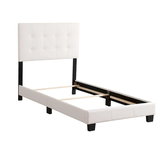 Faux Leather Button Tufted Twin Panel Bed - 77 - White