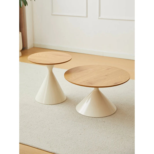 Modern Simple Coffee Table Round Coffee Table with Double Cone Table Frame Carbon Steel Coffee Table Base, for Living Room