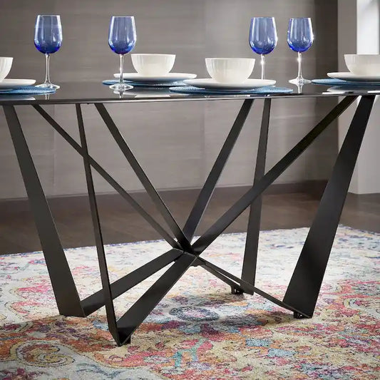 Marfa 69 Black Metal Gray Glass 6-person Dining Table by iNSPIRE Q Modern