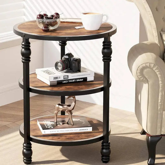Rustic 3-Tier End Table with Storage Shelf