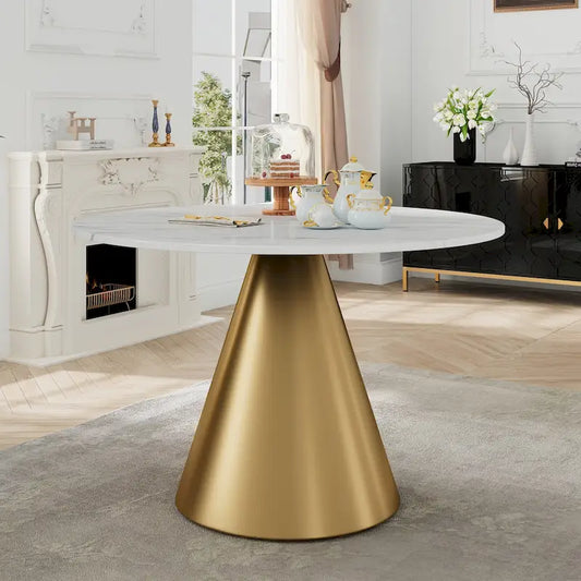 Clihome Round Marble Top Metal Dining Table