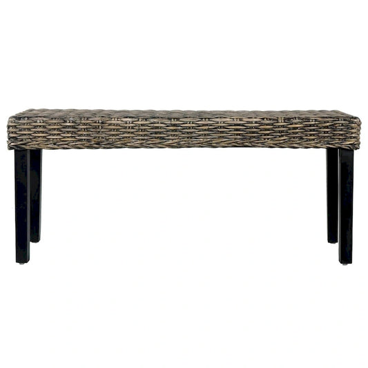 vidaXL Bench 43.3 Black Natural Kubu Rattan and Solid Mango Wood