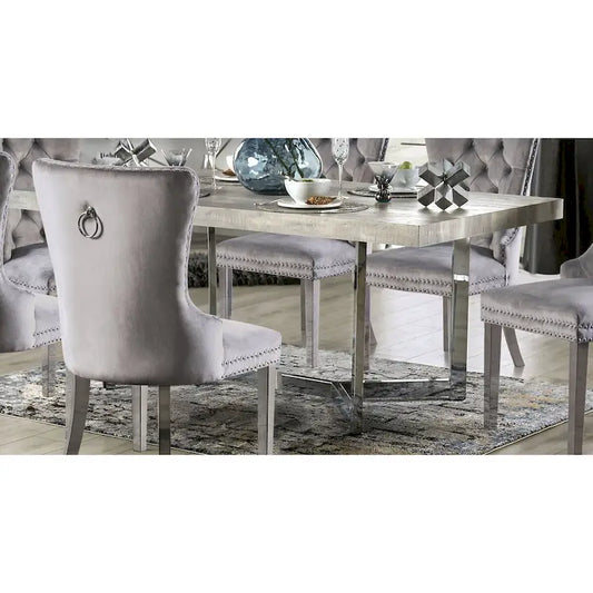Lemm Contemporary Grey Metal 5-Piece Dining Table Setby Furniture of America
