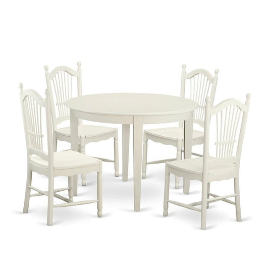 East West Furniture 5 Piece Dinette Set for 4 Includes a Round Dining Room Table and 4 Kitchen Dining Chairs, Linen White