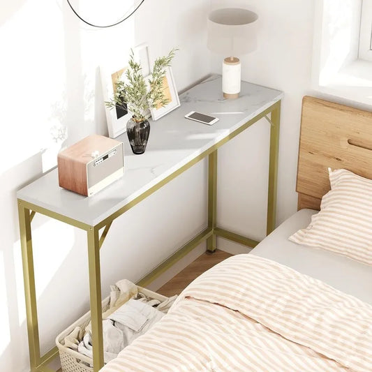 Console Table, 2-Tier Entryway Table with Storage, Narrow Sofa Table with V Design