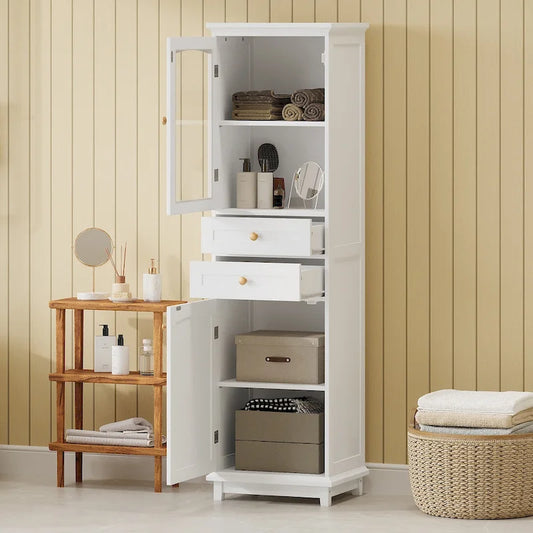 Tall Bathroom Storage Cabinet with Glass Doors