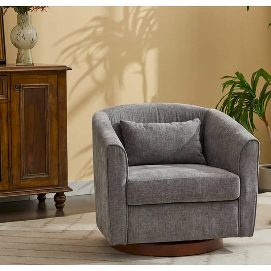 Grey 28.35 Upholstered 360 Swivel Accent Chair with Wood Base