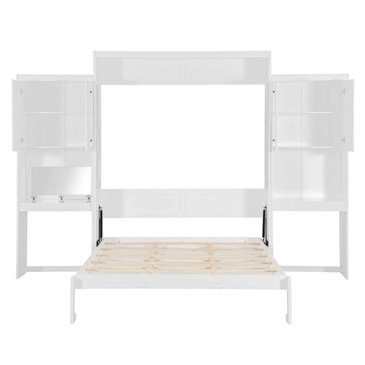 All-in-one Murphy Bed with Desk, Vanity and Wardrobe Queen Folding Bed