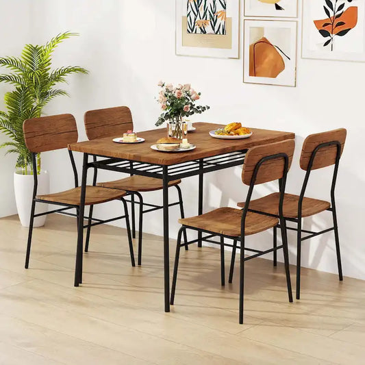 Costway 5 PCS Wood Square Kitchen Table & Chair Set with Metal Frame