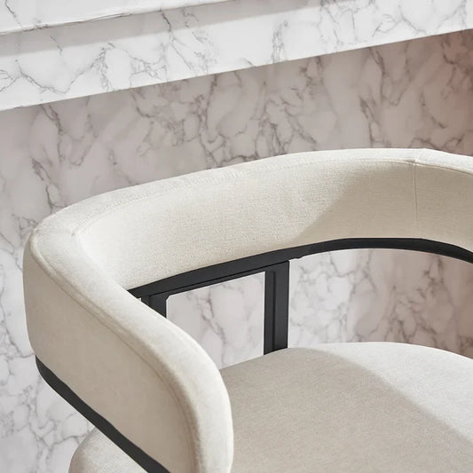 Fabric Upholstered Bar Stools Set of 2, Counter Height Bar Stools with Barrel Back, Dining Chair with Metal Frame and Arms