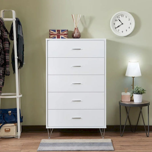5-Drawer Solid Wood Vertical Chest, Modern Wooden Chest of Drawers with Spacious Storage Space for Bedroom, Lliving room
