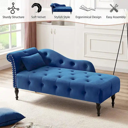 61 Velvet Chaise Lounge Chair with 1 Pillow and Nailhead Trimmed