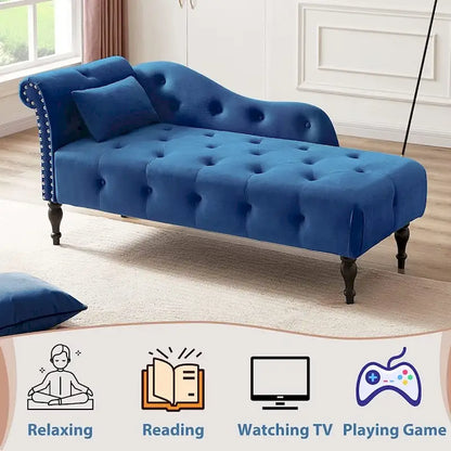 61 Velvet Chaise Lounge Chair with 1 Pillow and Nailhead Trimmed