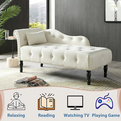 61 Velvet Chaise Lounge Chair with 1 Pillow and Nailhead Trimmed