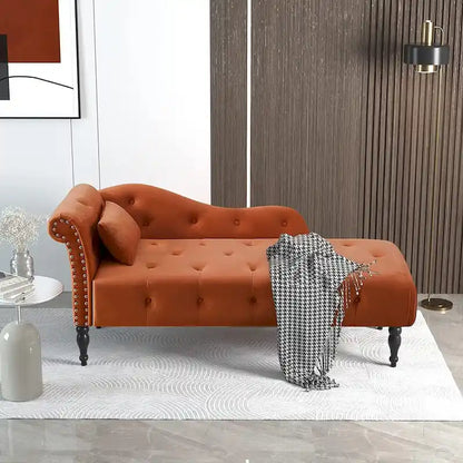 61 Velvet Chaise Lounge Chair with 1 Pillow and Nailhead Trimmed