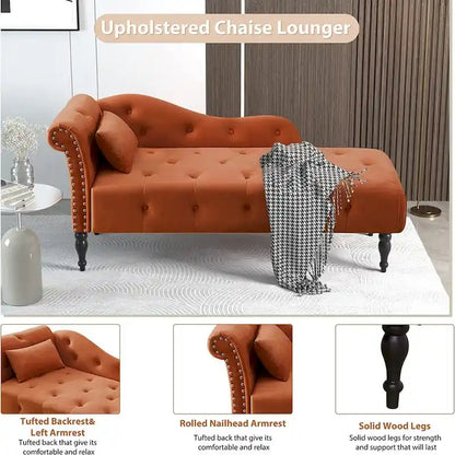 61 Velvet Chaise Lounge Chair with 1 Pillow and Nailhead Trimmed