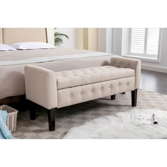 Porthos Home Inari Fabric Flip Top Storage Ottoman Bench with Rubberwood Legs