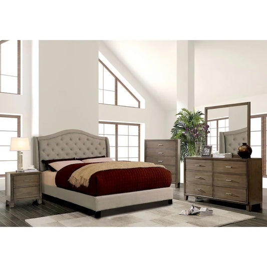 Furniture of America Wall Traditional Grey Fabric Tufted Platform Bed