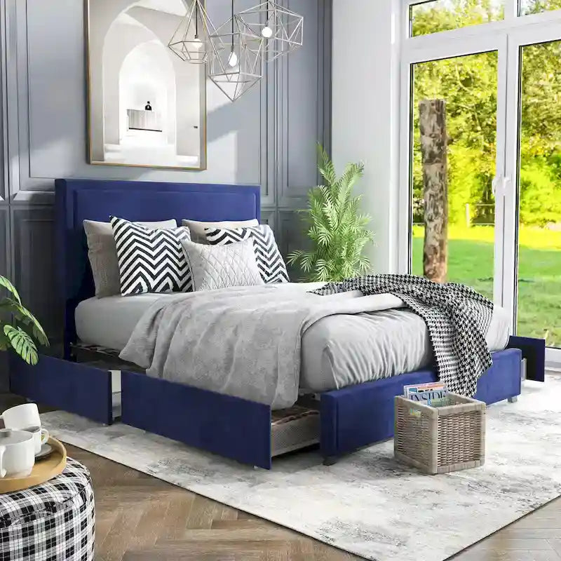 Furniture of America Naxime Modern 4-Drawer Fabric Platform Bed