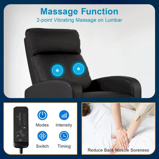 Nell Black 2-Point Massage Recliner Faux Leather Chair by Furniture of America