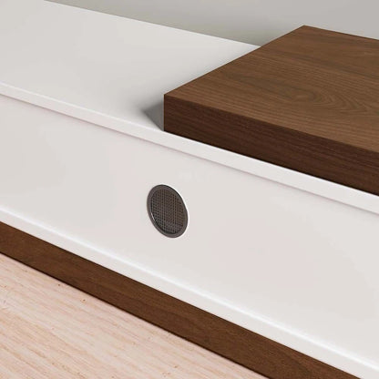 Modern Extendable White TV Stand, Solid Wood Media Console for Up to 100 Inch TV with 3 Drawers, Fully-Assembled, Walnut Veneer