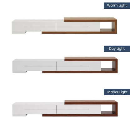 Modern Extendable White TV Stand, Solid Wood Media Console for Up to 100 Inch TV with 3 Drawers, Fully-Assembled, Walnut Veneer