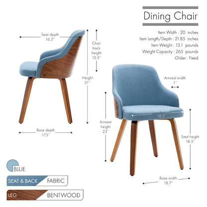 Porthos Home Hye Dining Chairs Set of 2, Fabric Upholstery, Bentwood Legs