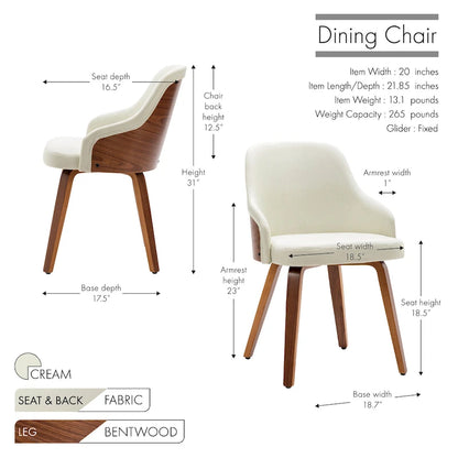 Porthos Home Hye Dining Chairs Set of 2, Fabric Upholstery, Bentwood Legs