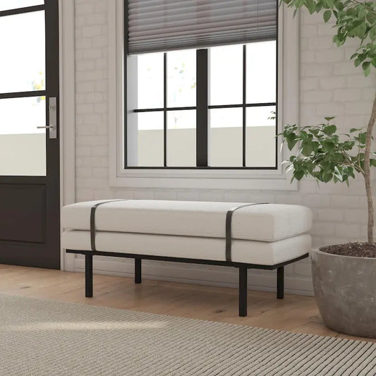 HomePop upholstered Bench with Metal Base - Cream Boucle