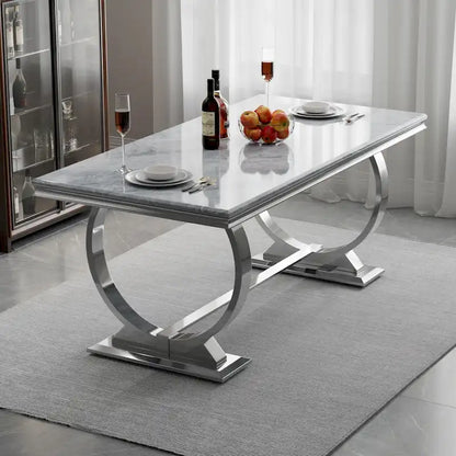 Luxury Dining Table with Polished Metal Circle Base - 72 Inch