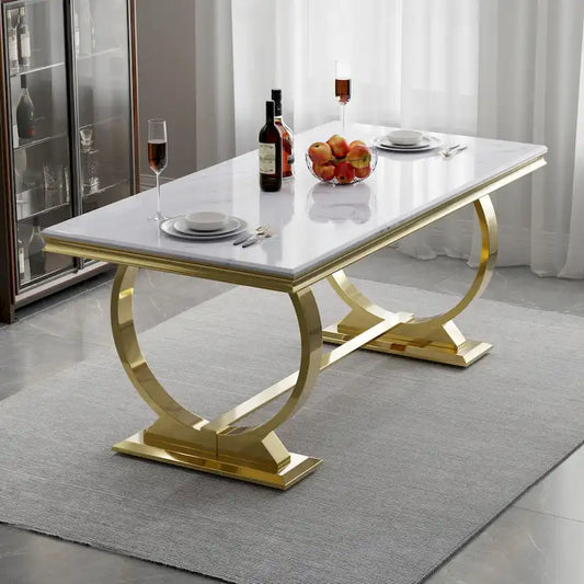 Luxury Dining Table with Polished Metal Circle Base - 72 Inch