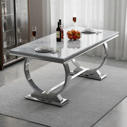 Luxury Dining Table with Polished Metal Circle Base - 72 Inch