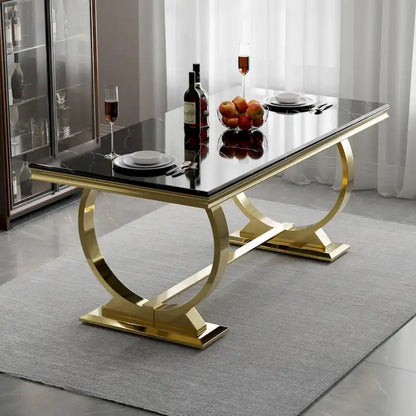 Luxury Dining Table with Polished Metal Circle Base - 72 Inch