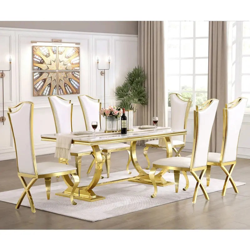 Luxury Dining Table with Polished Metal Circle Base - 72 Inch