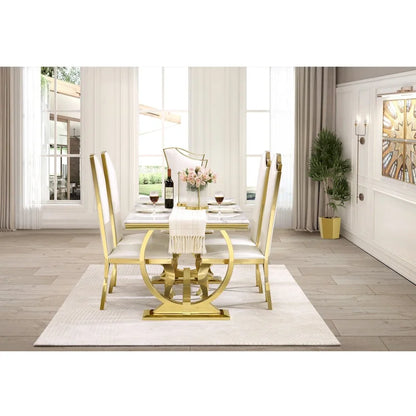 Luxury Dining Table with Polished Metal Circle Base - 72 Inch