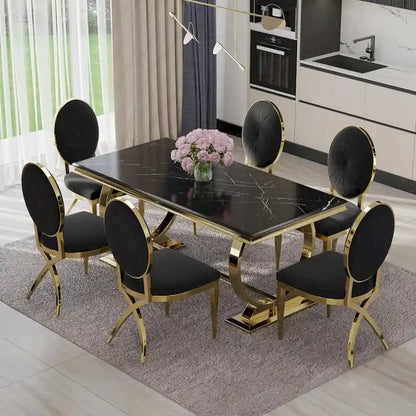 Luxury Dining Table with Polished Metal Circle Base - 72 Inch