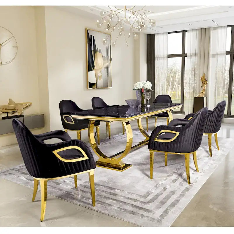 Luxury Dining Table with Polished Metal Circle Base - 72 Inch