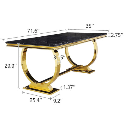 Luxury Dining Table with Polished Metal Circle Base - 72 Inch
