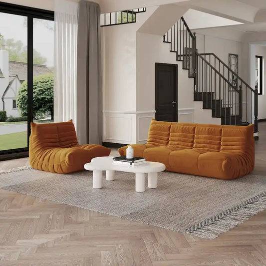 Modern Bean Bag Chair, Teddy Fabric Lounger Chair Lazy Sofa Set