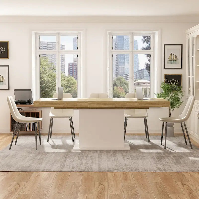 Extendable Dining Room Table Wood Finish Top Computer(Black/White)