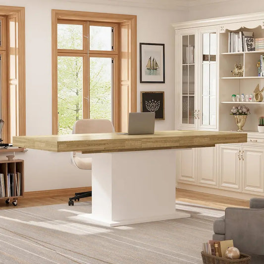 Extendable Dining Room Table Wood Finish Top Computer(Black/White)