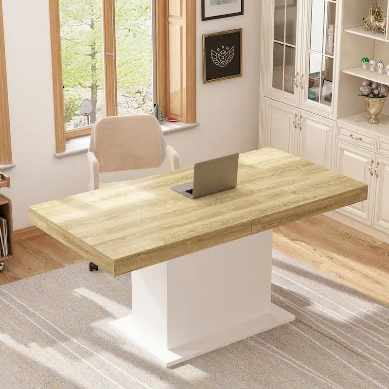 Extendable Dining Room Table Wood Finish Top Computer(Black/White)