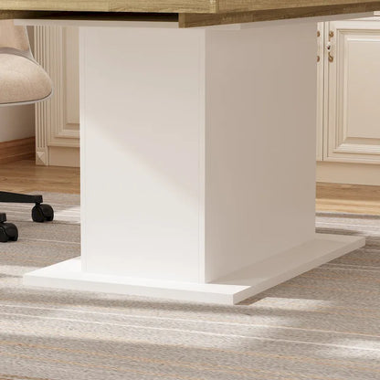 Extendable Dining Room Table Wood Finish Top Computer(Black/White)