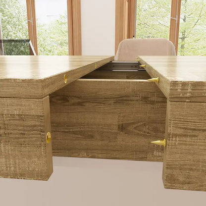 Extendable Dining Room Table Wood Finish Top Computer(Black/White)