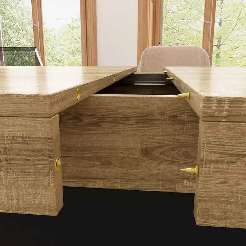 Extendable Dining Room Table Wood Finish Top Computer(Black/White)