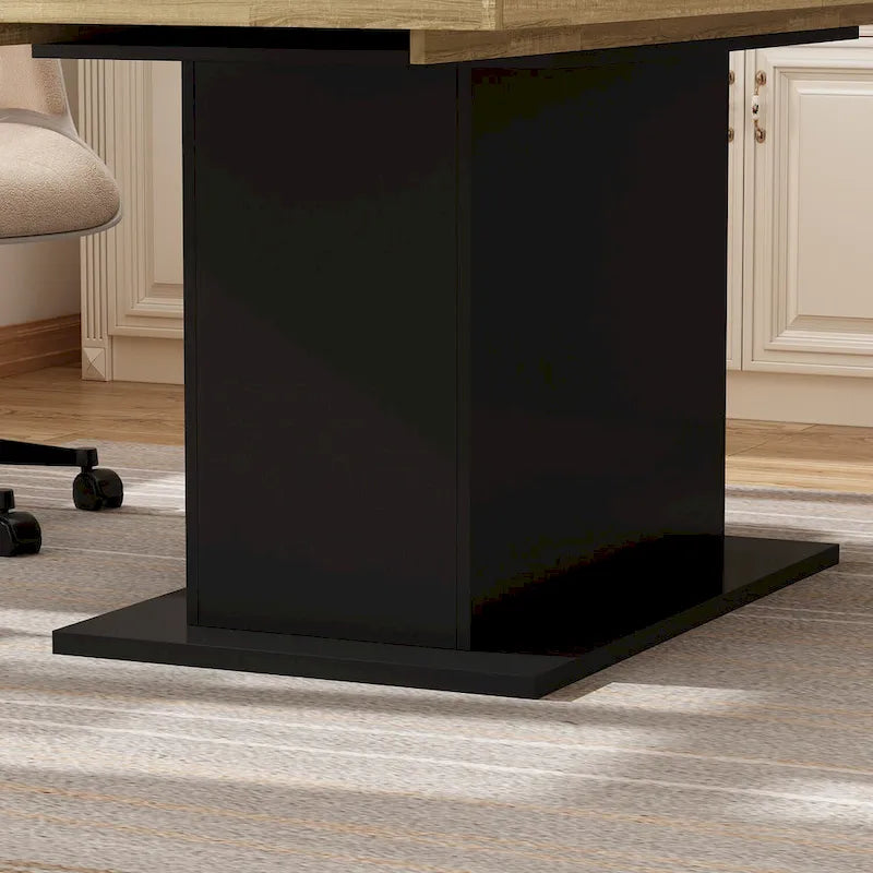 Extendable Dining Room Table Wood Finish Top Computer(Black/White)