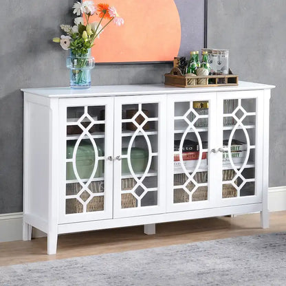 HOMCOM Wood Accent Sideboard Buffet Serving Storage Cabinet with 4 Framed Glass Doors, Adjustable Shelves - 54W x 15.5D x 32H