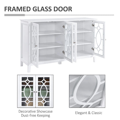 HOMCOM Wood Accent Sideboard Buffet Serving Storage Cabinet with 4 Framed Glass Doors, Adjustable Shelves - 54W x 15.5D x 32H